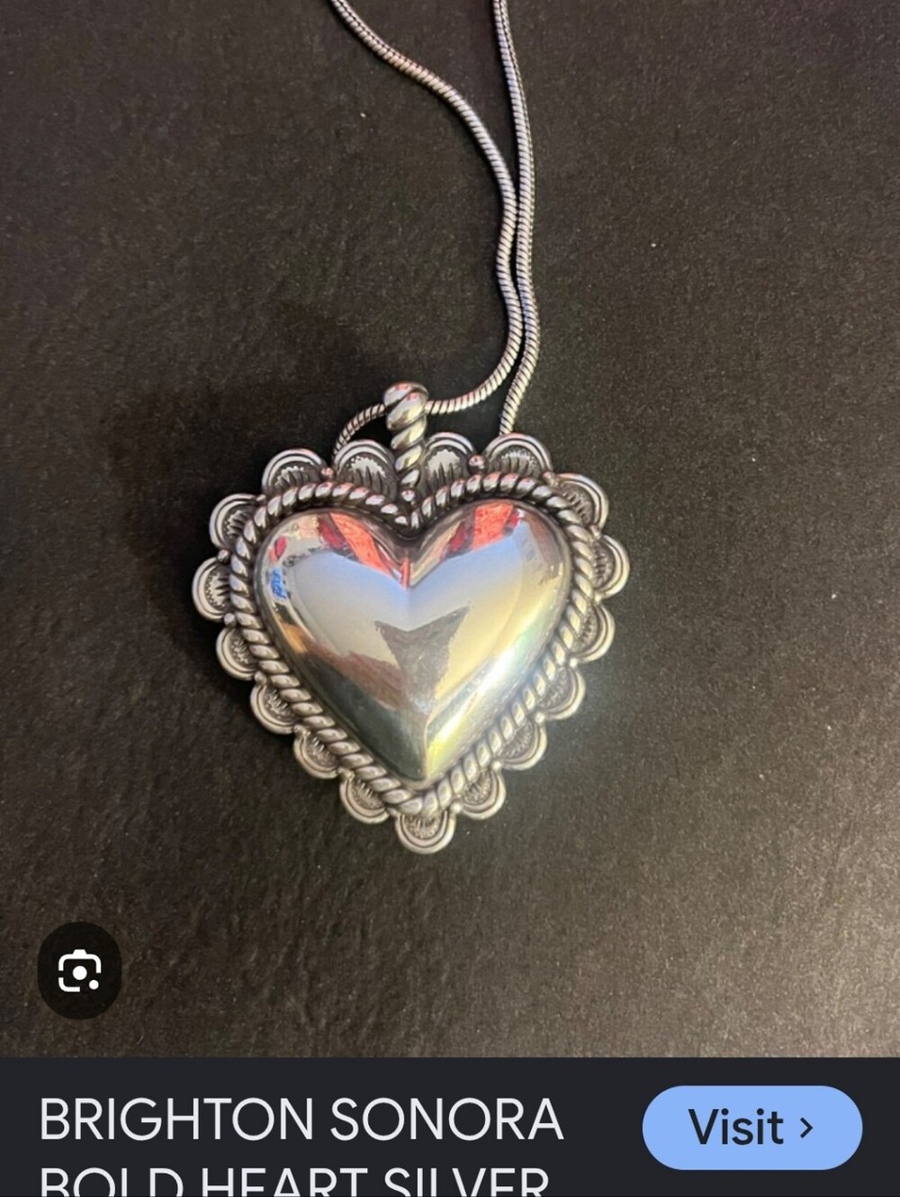 Brighton Senora Bold Heart Silver Plated  Reversable With Two Tone Chain Basic